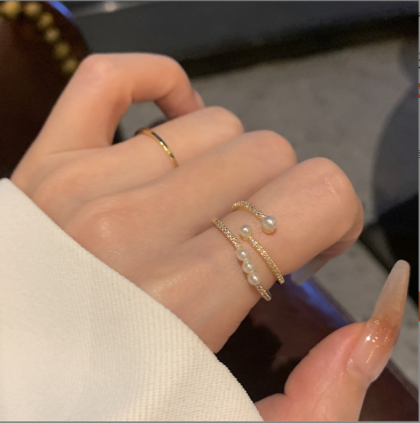 Simple and exquisite two-piece ring set with open mouth temperament