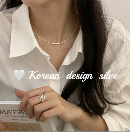 Plain circle flash necklace, layered wearing, high-end feeling, female plain chain